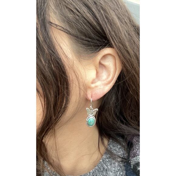 Sterling Silver Turquoise Butterfly Dangle Earrings Native Southwest Style - Picture 2 of 7
